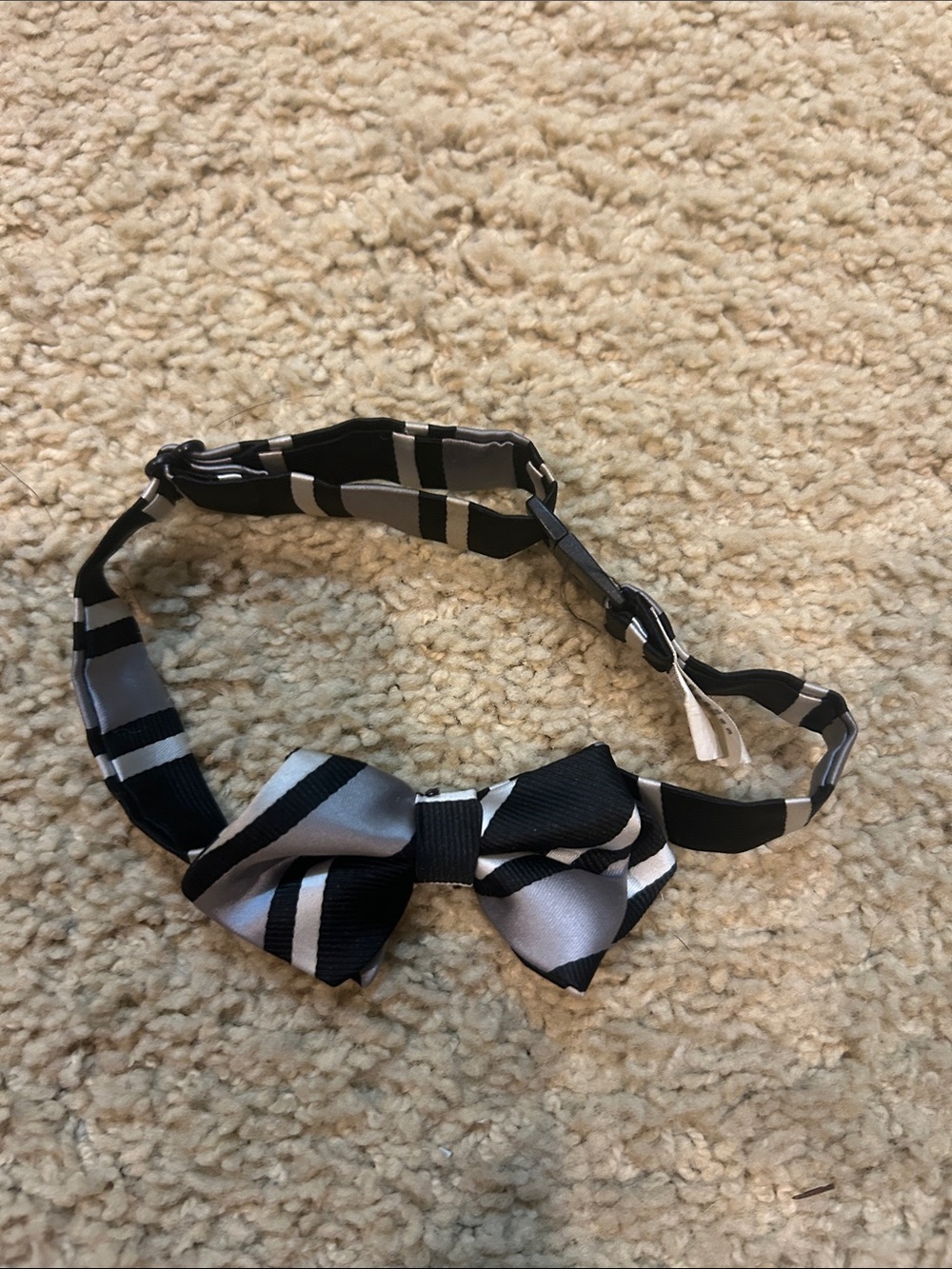 Kids Black & Gray Striped Bow Tie - Classic Adjustable Accessory